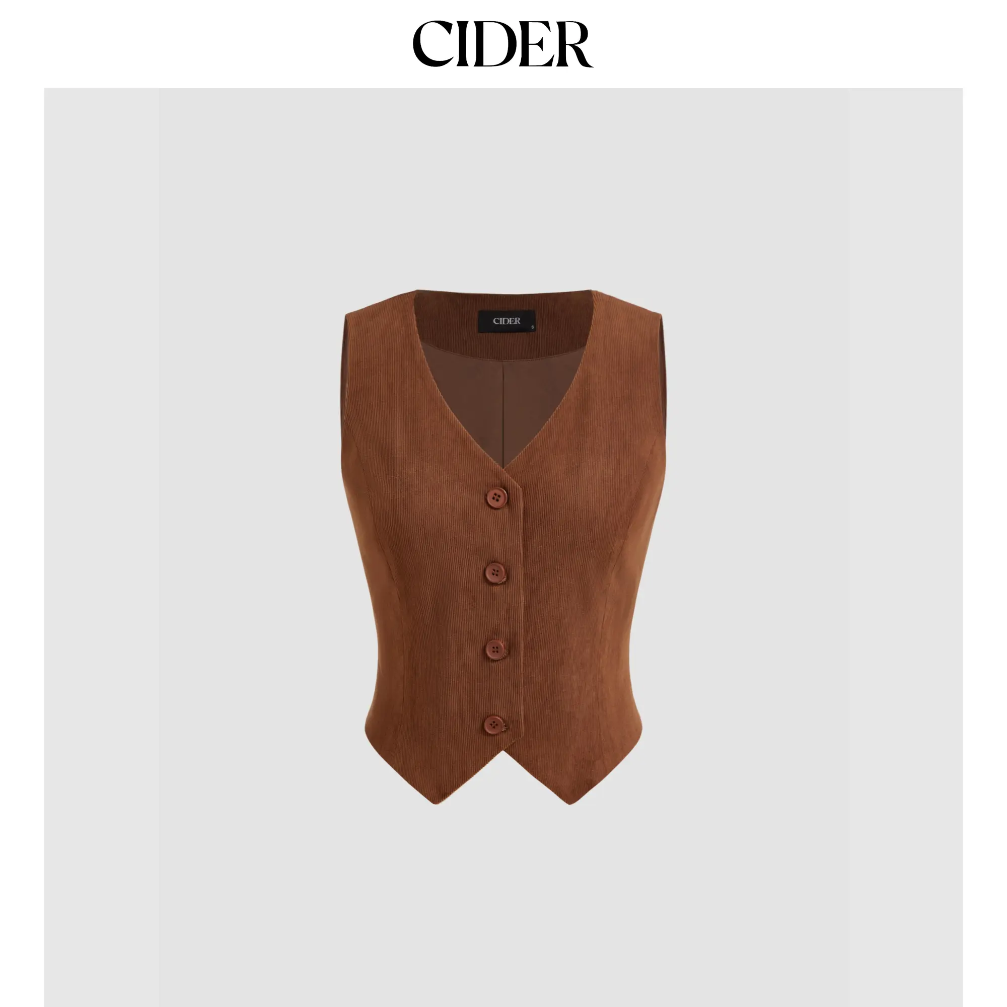 Cider Women's Corduroy V-Neck Solid Button Blazer Vest, Basic Casual Tops, Plain, Pull On, Woven, Chic