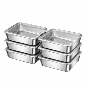 6-Piece Stainless Steel Food Storage Container Set – Rectangular Airtight Lids, Freezer & Oven Safe, Dishwasher Friendly, Meal Prep & Fresh Food Storage Trays