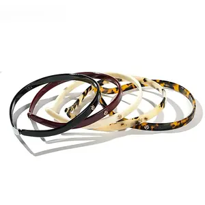 Sleek Tortoise Shell & Solid Color Headbands, Non-Slip Thin Acrylic Hair Bands with Metal Accents, Fashionable, Durable & Comfortable, Ideal for Everyday, Work & Formal Occasions for Women