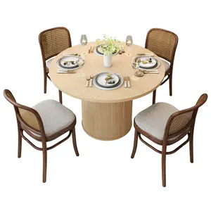 Giratree 47 inch Round Dining Table for 4, Kitchen Table Dinner Table with 2-Layer Storage Shelf and Wood Slide Door for Home Dining Room Living Room