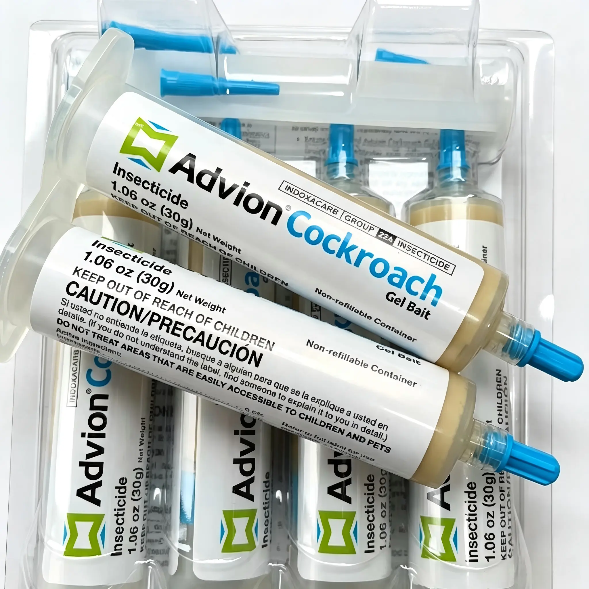 Advion Cockroach Gel Bait, 4 Tubes x 30-Grams, 4 Plunger and 4 Tips, German Roach Insect Pest Control, Indoor and Outdoor Use, Roach Killer Gel for American, German and Other Major Cockroach Species