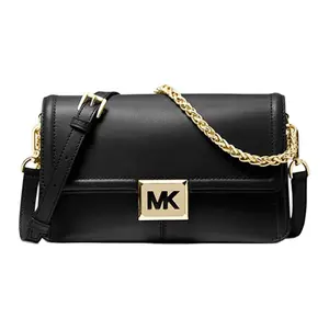 Michael Kors MK Sonia Leather Chain Shoulder Bag with Logo Flap in Black for Women