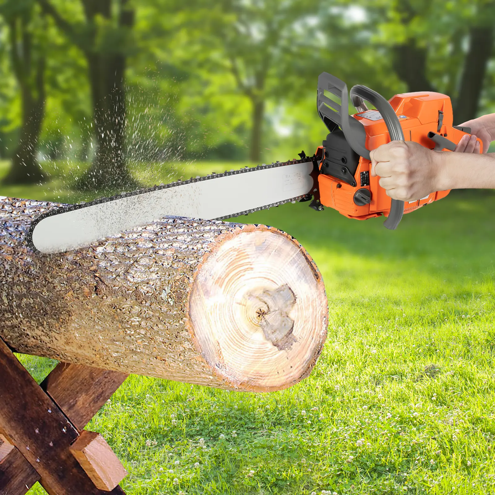 71.8CC Gas Chainsaw 3.9KW 24 Inch Bar, Orange 2-Stroke Hand Pull Start Logging Saw for Wood Cutting, Quenched Manganese Steel Chain