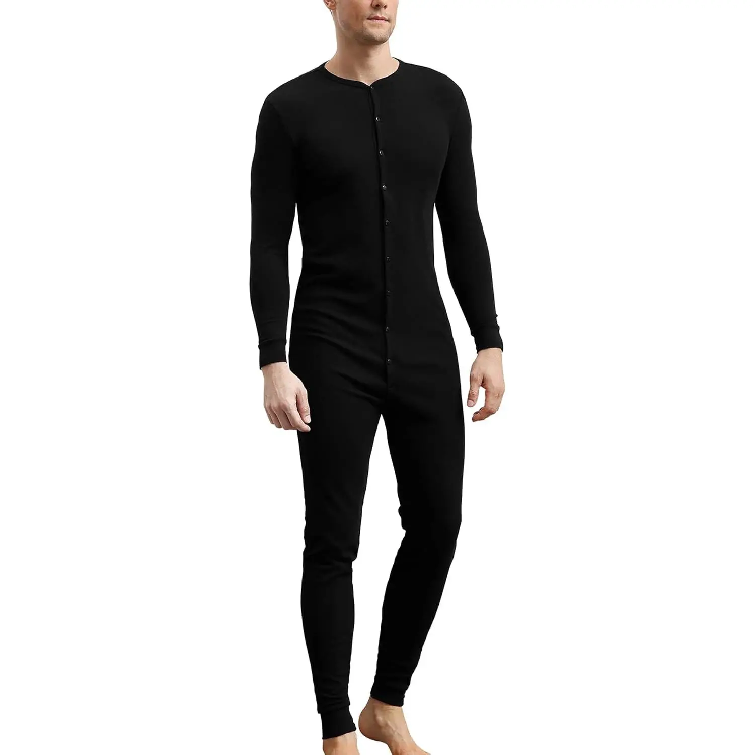 COLORFULLEAF Men's Cotton Long-Sleeve Thermal Underwear Union Suits Henley Onesies Base Layer, Menswear Pajamas for Outdoor Use, Soft