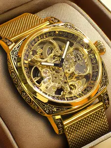 Men's Business Fashion Hollow Out Design Mechanical Watch, Fashion Watch for Party, Daily Clothing Decor, Trendy All-match & Exquisite Watch for Birthday Gift, Mechanical Style Watches