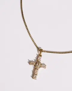 Crystal Cross Necklace - waterproof hypoallergenic non tarnish gold filled catholic jewelry