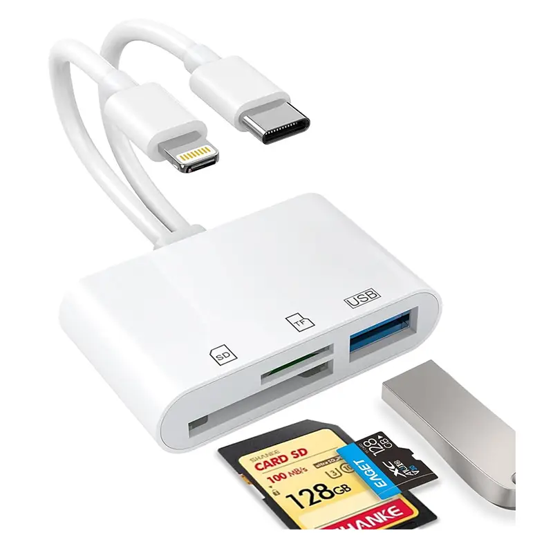 5-in-1 SD Card Reader for iPhone/iPad/Android - Lightning & Type-C, USB Plug and Play Adapter for Camera, Dashcam, Photo Transfer-No App Needed