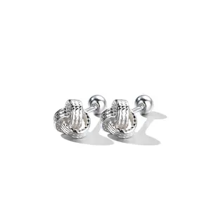 New 999 Silver Round Studs Screw-On Twisted Circle Daily Earrings Hypoallergenic Tarnish-Resistant Minimalist Design Secure Closure Lightweight Comfortable Fit Ideal for Daily Wear