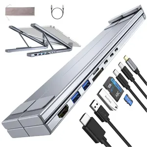 8-in-1 Stand Hub, Multifunctional Laptop Holder Stand with HDMI & USB-C Port, Portable Laptop Stand Hub, Suitable for 10-17 inch Laptops, Tablet & Computer Accessories