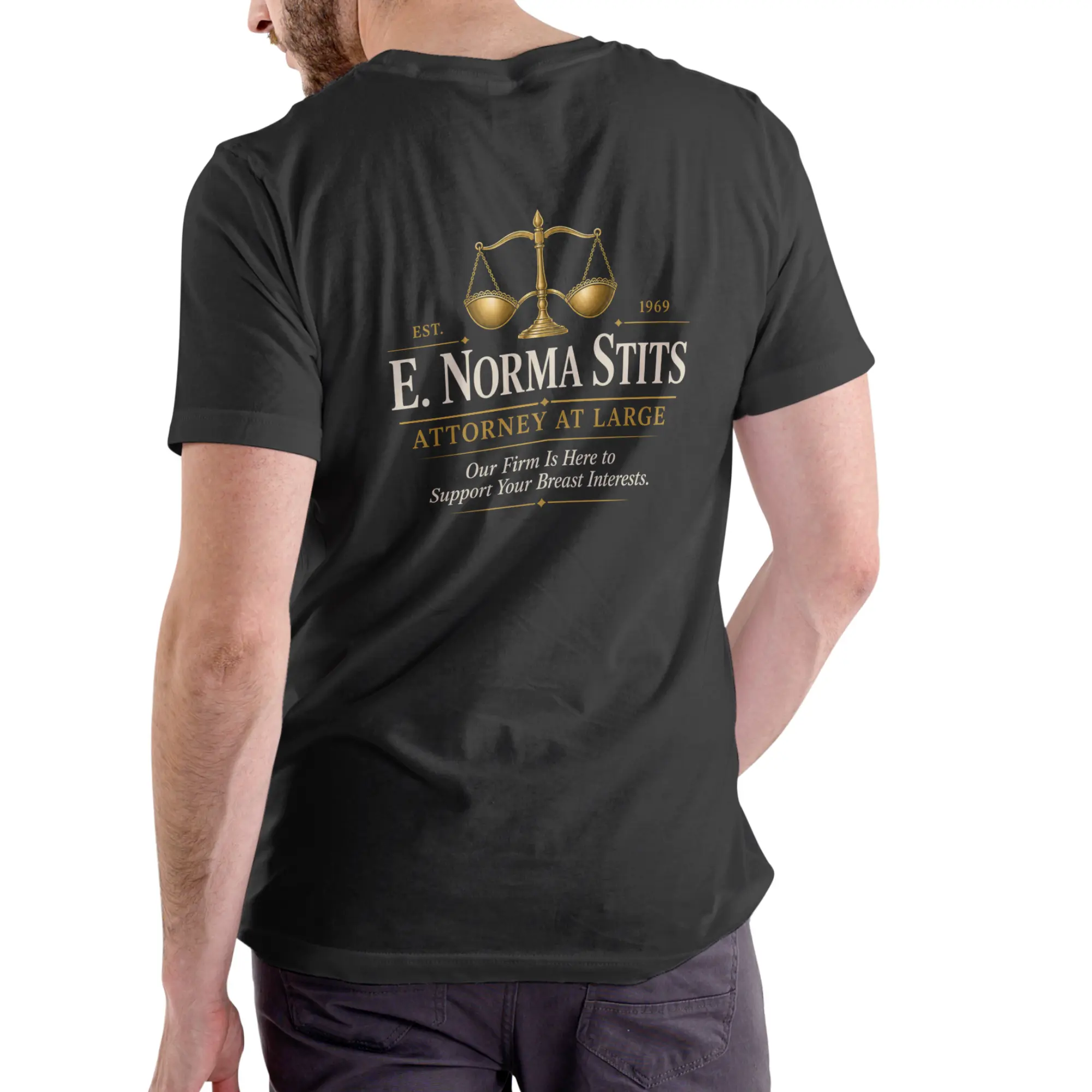 Men's Unisex Cotton Text Print T-Shirt - Funny "E NORMA STITS ATTORNEY AT LARGE" Name Design