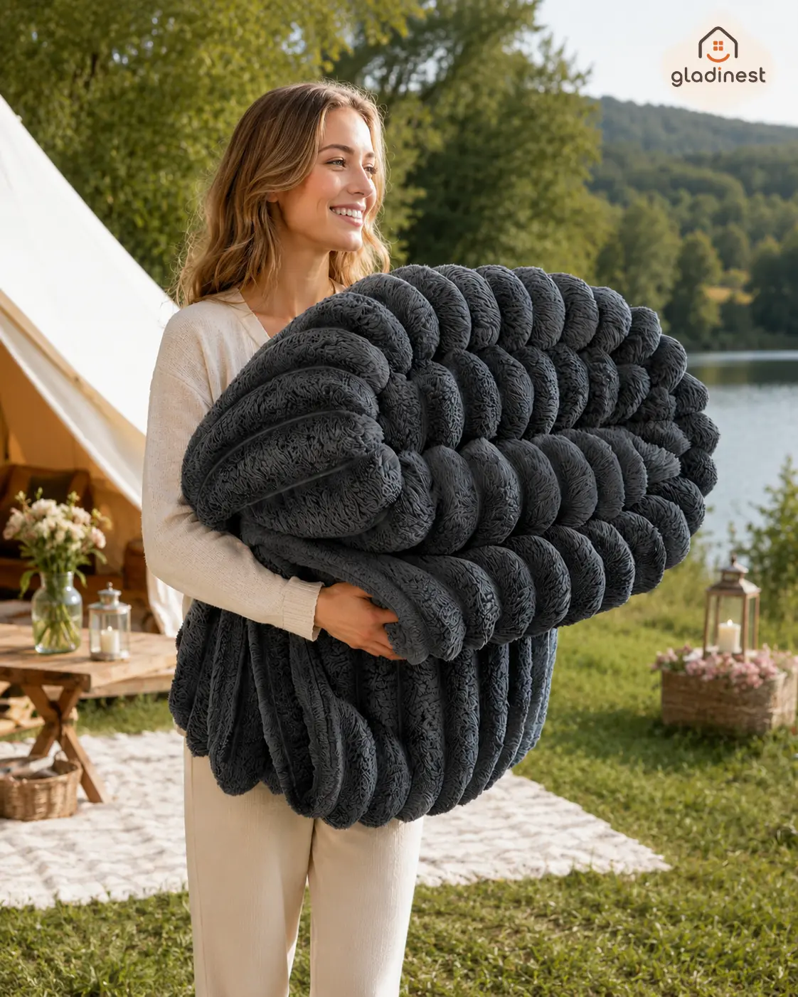 Gladinest Ultra Soft Faux Rabbit Fur Throw Blanket – Thick Double-Sided Plush Fleece Blanket for Bed, Sofa & Couch, Cozy All Season Home Blanket