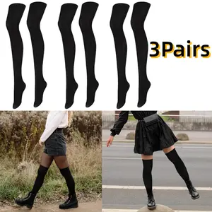 3Pairs Knee High Socks Thigh High Socks over the Knee Socks Long Opaque Thigh High Stockings