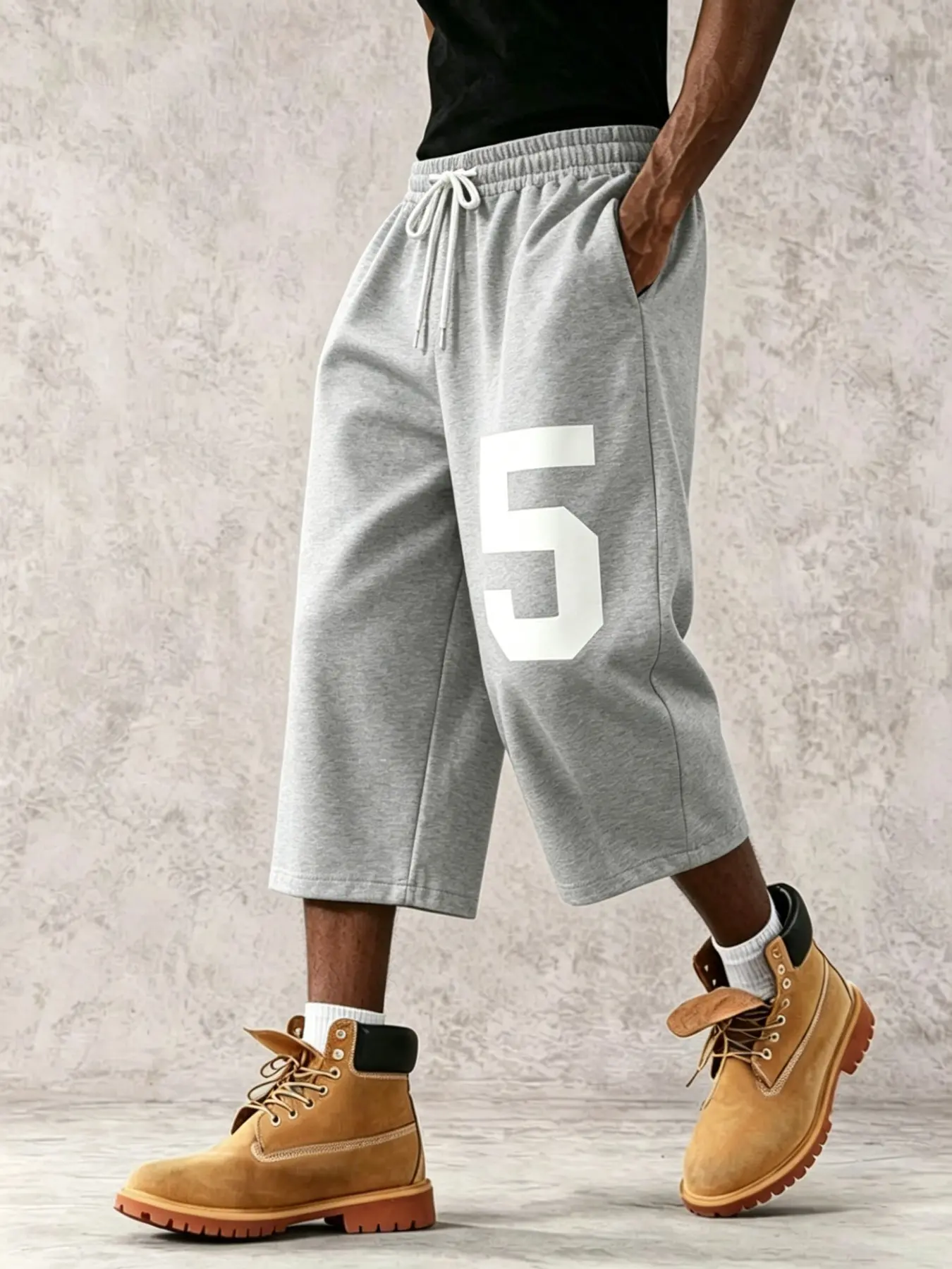 Men's Fashion Street Style Sweatpants, Casual Sportswear Pants, Casual Sporty Pants, Athletic Casual Pants, Loose-Fit Six-Quarter Length, Comfortable Breathable Fabric, Premium Solid Color for Daily Wear