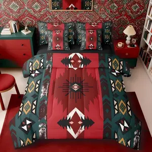 Western Comforter Set with Sheets,Boho Decor Aztec 7 Piece Bedding Set,Ethnic Tribal Arrow Exotic Geometric Bed in a Bag,Southwestern Triangle Diamond Room Decor