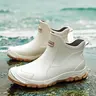 Women's Fashion Insulated Ankle Cuban Rubber Rain Boots - Round Toe, Waterproof, Lightweight, Wear-Resistant, Anti-Slip Sole, Shoes for Women for Car Washing, Gardening