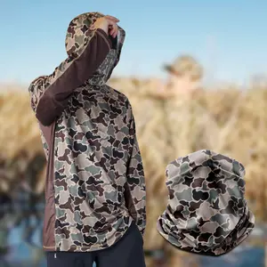 Combo Men’s Hunting Lightweight Hoodie and Face Scarf – Quick-Dry Camo Top with UV Protection & Pockets – Duck Hunting & Fishing Gear, Great Gift for Him