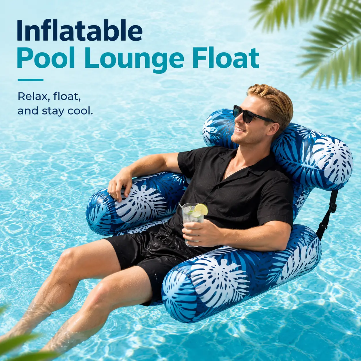 Summer Pool Lounger Float, Inflatable Floating Chair Bed with PVC Oxford Fabric for Adults, Beach, Lake, Backyard & 4th of July Water Fun