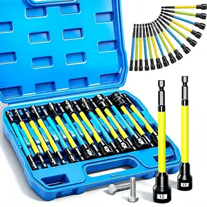 15Pcs Magnetic Nut Driver Set,Impact Power Hex Extra Long Nut Driver Drill Bit Master Kit | Metric | 1/4 Inch Hex Shank | Cr-V Steel#fathersdaygift
