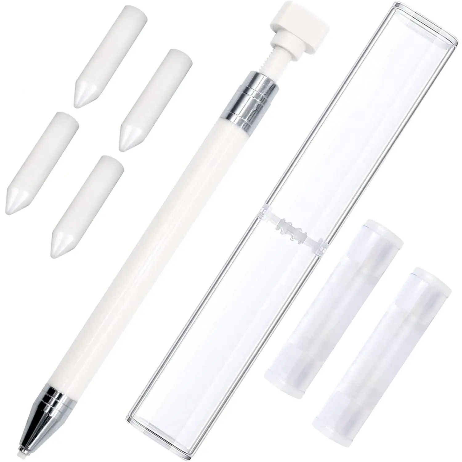 Diamond Painting Pen with Rotary Tip, Refillable Wax Core, Glue Point Drill Tool for Rhinestone Beads Picking, DIY Craft Supplies for Nail Art, White Gift
