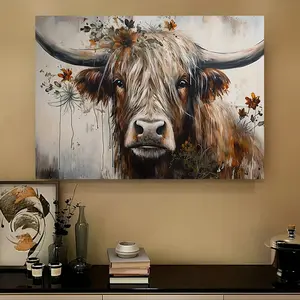1pc Highland Cow Canvas Print, Inspirational Wall Art for Home, Bedroom, Kitchen, Living Room, Bathroom, Office, Cafe, Hotel - Frameless, 12x16 Inch
