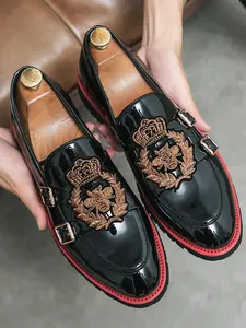 Men's Fashionable Crown Decorated PU Leather Loafers, Casual Comfortable Slip-on Flat Shoes for Daily Wear, Fashion Shoes for Party, Daily Clothing Decor, Affordable Loafers, PU Leather Footwear