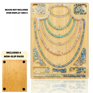 Necklace Layout Board with Multiple Length Grooves, Bamboo Jewelry Beading Design Tray, Includes Anti-Slip Pads, DIY Necklace Measuring Tool (Inches)