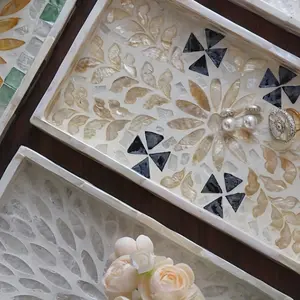 1pc Elegant Rectangular Shell-Inlaid Decorative Tray - Handcrafted Melamine Art Deco Design with Colorful Shell Patterns, Perfect for Living Room, Coffee Table, Dining Table & Holiday Decor (Christmas, Halloween, Easter, Thanksgiving)