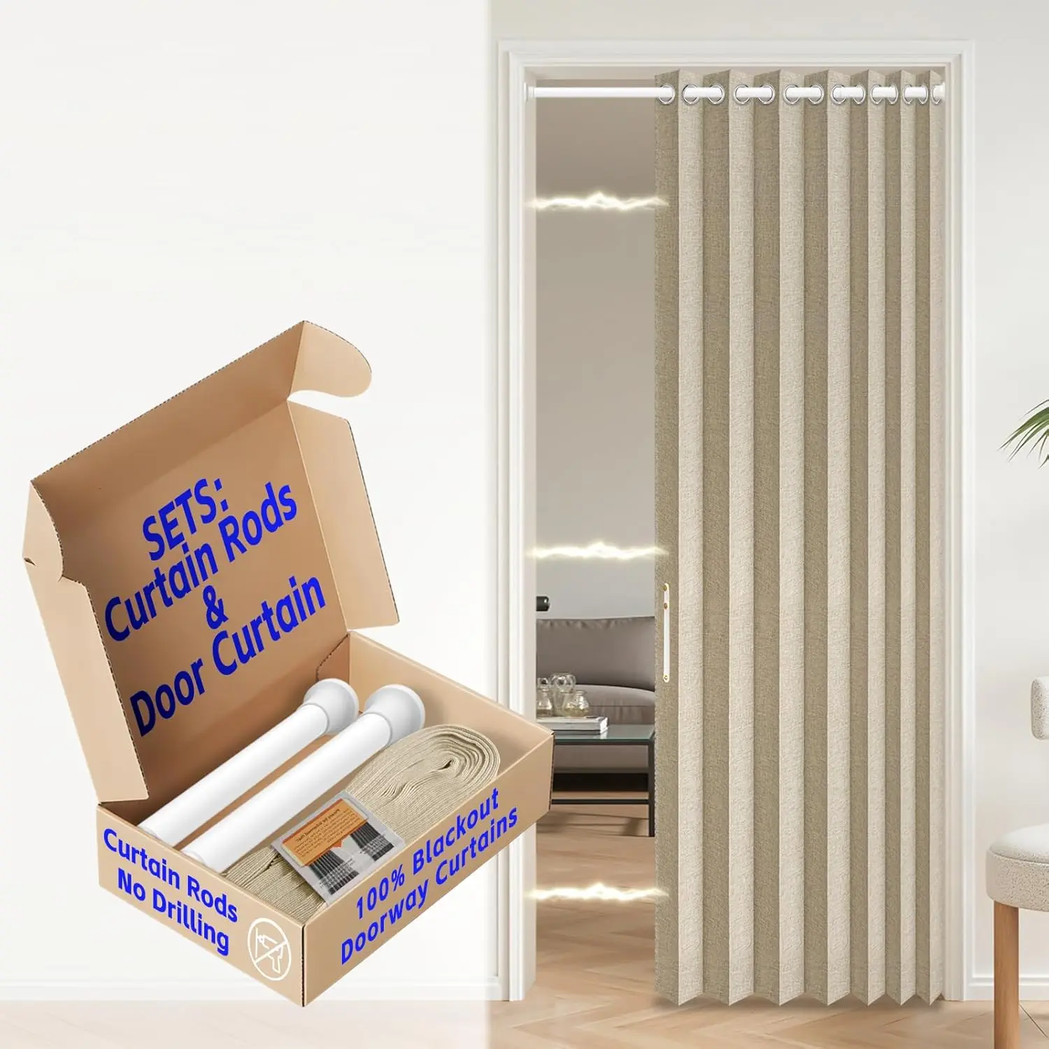 Blackout Accordion Door with Rods 28-39 in Length, Invisible Door for Bedroom Living Room Doorway Set, 1 Panel, W45 x L80 in, Yellow