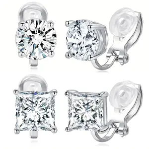 CZ Clip On Stud Earrings for Women and Men Hypoallergenic Non Pierced Clip Earrings For Women