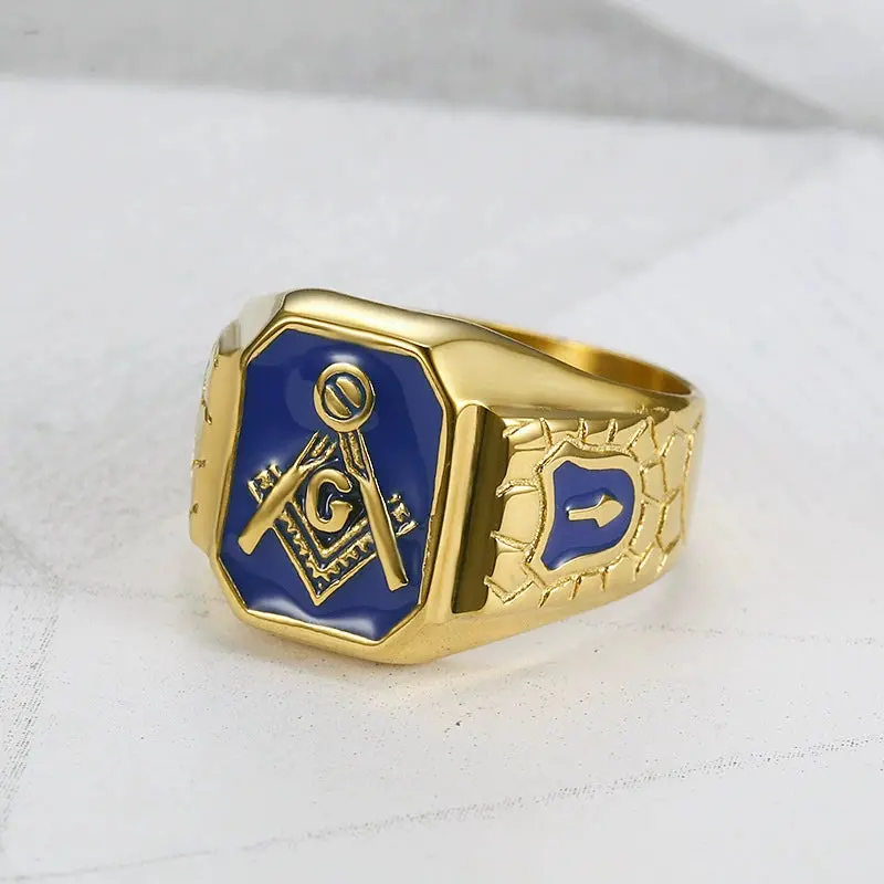 Titanium Steel Blue Masonic Men's Ring