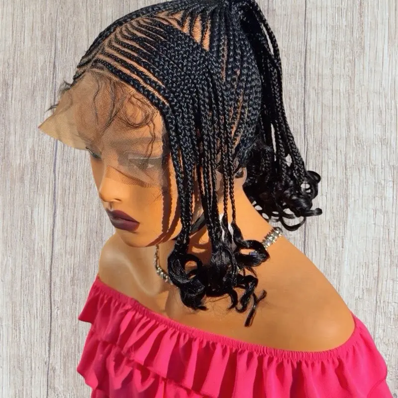 Full Lace Updo Conrow Wig Curly Ends with Braided Design for Stylish Looks