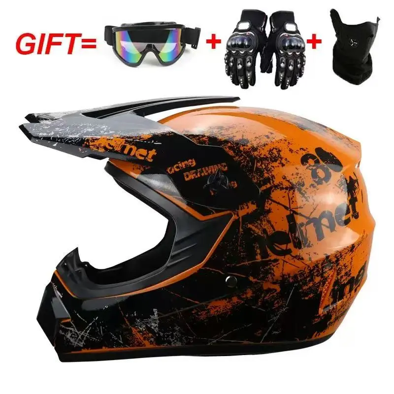 4 Graphic Style Off-Road Helmet Full Set DOT Approved | Orange/White/Green/Blue Graffiti, Only XL Size All Complete Gear