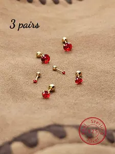 925 Sterling Silver Artificial Zircon Inlaid Stud Earrings, Lightweight Earring, Fashionable Earrings for Women & Girls, Pretty Studs, High Quality Earrings, Trendy All-match & Exquisite Jewelry for Birthday Gift Studs Earrings, Stud Earring Pack
