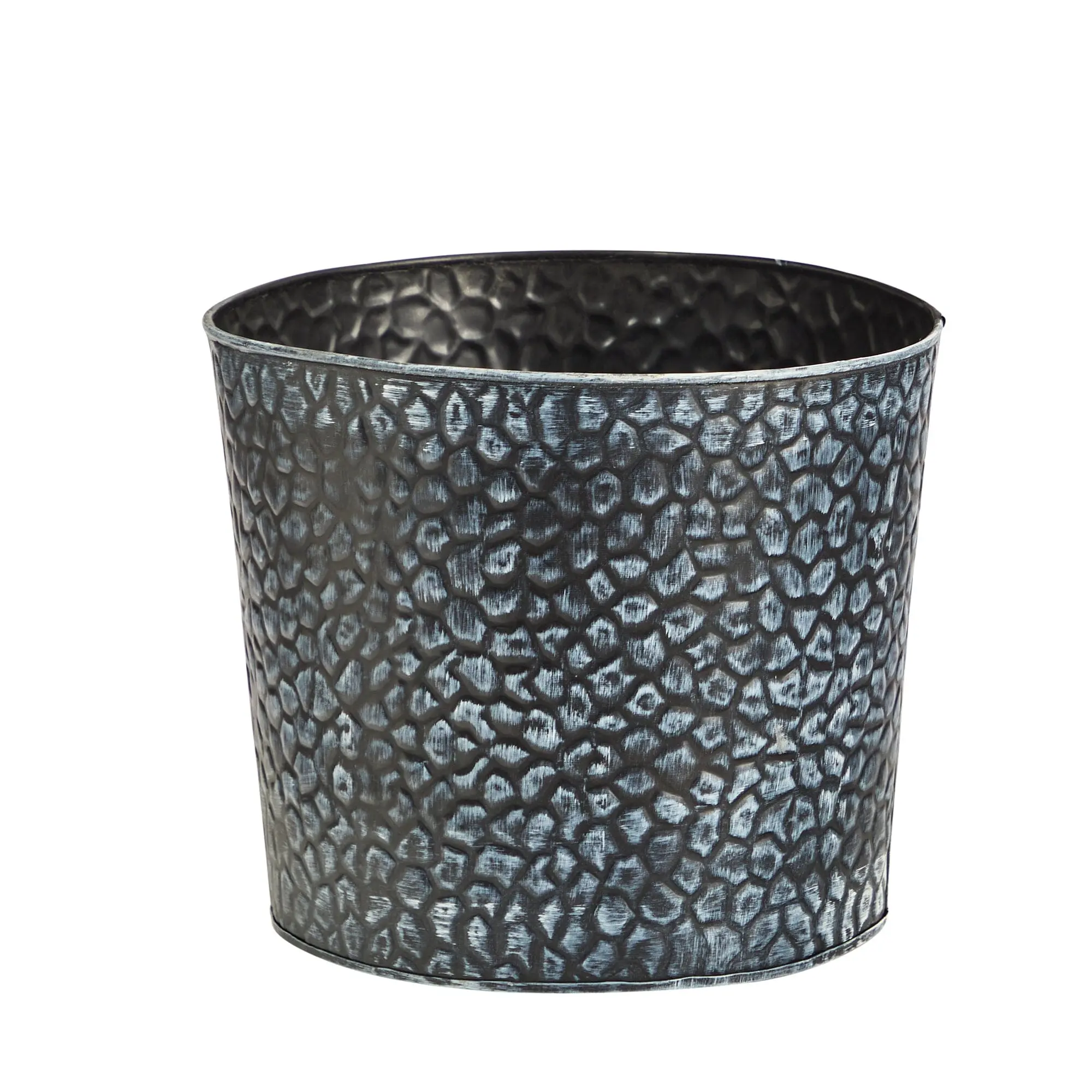 11.5in Tin Metal Embossed Bucket Garden Planter with Pebble Pattern Textured Look, Decorative Flower Pots for Plant Decor & Botanical Aesthetic Home Improvement Supplies, Container Gardening