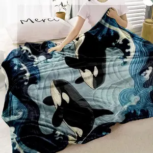 Orca Pattern Blanket, 1 Count Soft Warm Throw Blanket, Air-conditioned Room Blanket, Warm Nap Blanket for Home Office Travel, Lightweight Blanket