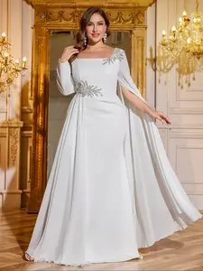 Luxury Asymmetric Neck Long Sleeve Fitted Evening Dress, Elegant Women's Formal Fashion, Perfect for Special Occasions, High-Quality Material