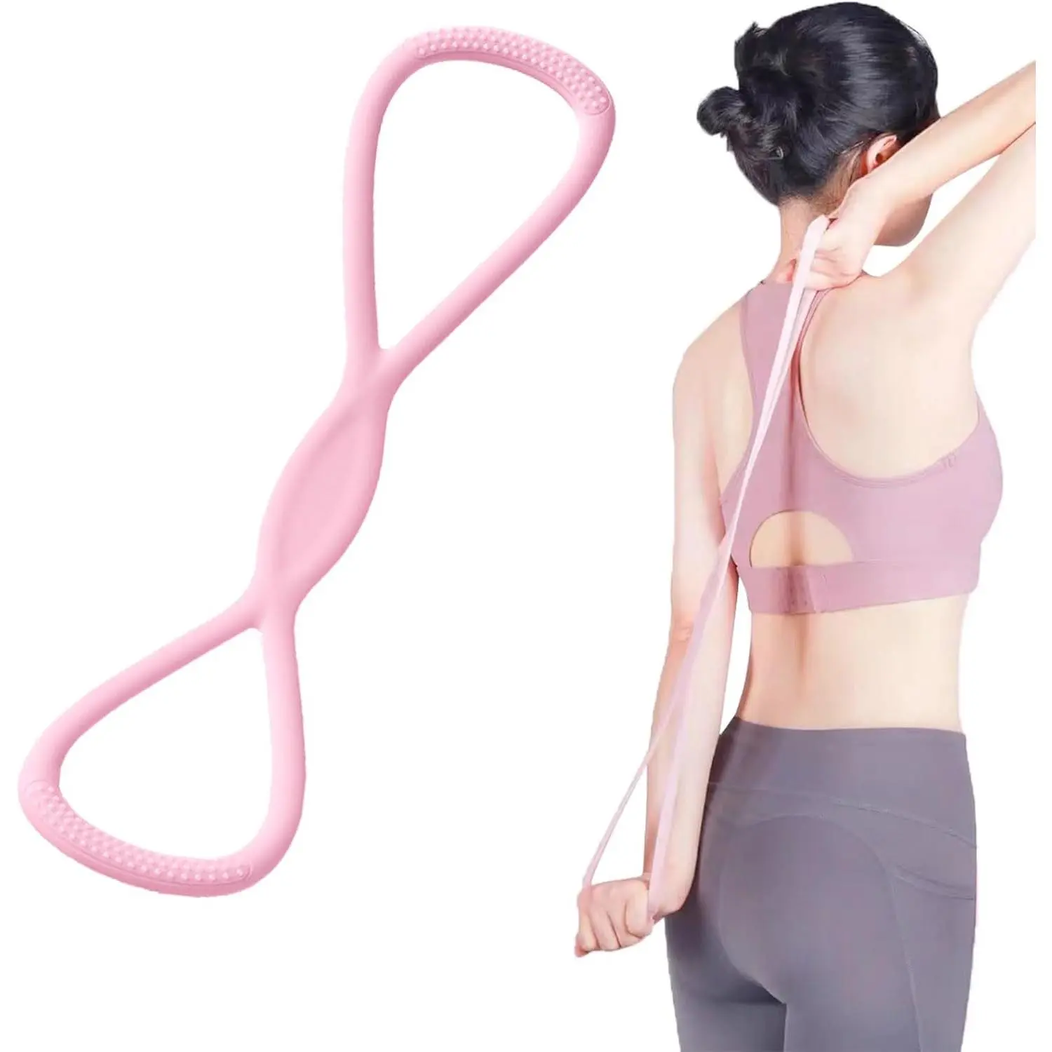 Figure 8 Resistance Silicone Tension Band with Handles for Women/Men, Fitness Band for Arm/Back/Chest/Shoulder/Legs/Yoga Stretching Exercise, Suitable for Home/Gym Workout