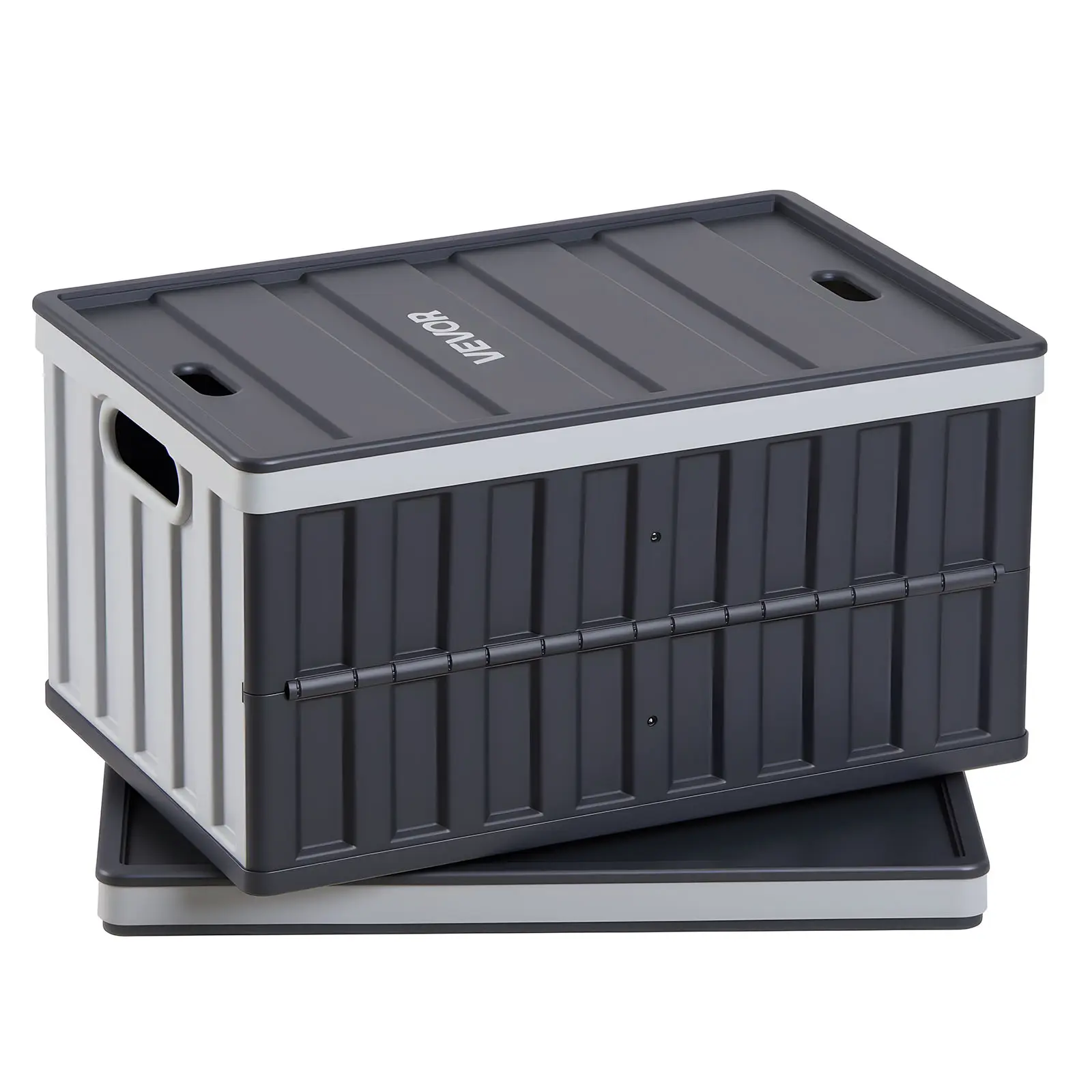 【summerfinds】VEVOR Durable Extra-Large Rectangle Plastic Collapsible Storage Boxes with Lids, 2-Pack 65L Stackable Crates with Handles, 84 lbs Capacity Per Bin, Household Organizers (Father’s Day Gift)