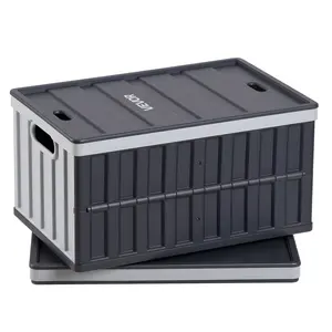 【Summervibes】VEVOR Plastic Collapsible Storage Bins with Lids, 65L 2 Packs, Stackable Folding Storage Crates with Handles, Holds 84 lbs Per Bin, Heavy Duty Containers, Space-Saving Baskets, for Home Organizing