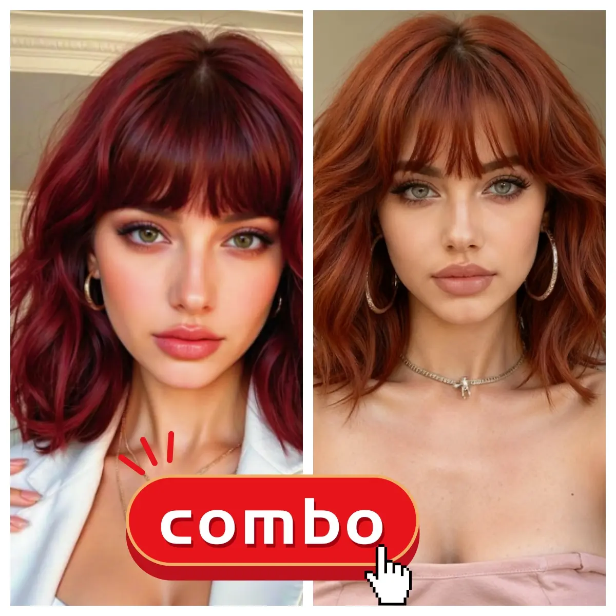 [BUY 1 GET 2 WIGS] Dark Brown Wigs with Bangs 12 Inches Short Bob Wig Shoulder Length Synthetic Hair for Women Girl Loose Wavy Wig Heat Resistant Fiber Hair for Daily Party  Cosplay Use