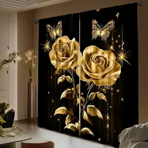 Valentine's Semi-Blackout Roller Shade Set 2 Pieces Rose Floral Design 100% Polyester Insulating Ideal for Bedrooms Thermal Insulated Curtain Window Curtain