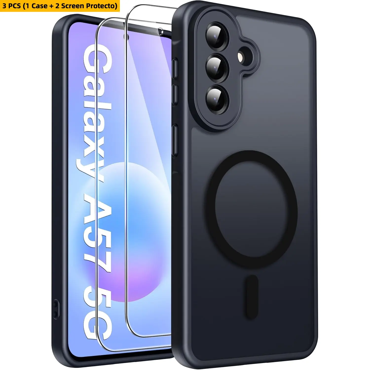 3PCS Compatible with Samsung Galaxy A57 A37 A56 A36 5G Cellphone Case with 2 HD Screen Protectors, Smartphone Casing, Compatible with MagSafe Military-Grade Shockproof Protection Translucent Matte Phone Cover Case