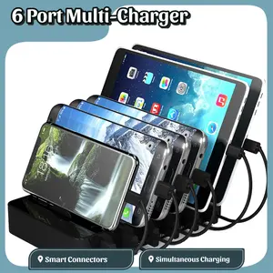 6 USB Ports Family Charger for Multiple Devices Compatible with iPhone iPad Android Phones Tablets Fast Charging Station with Smart Connectors and Safety Features