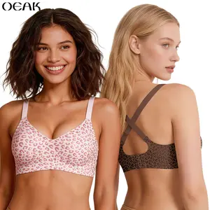 OEAK｜Leopard Print Push Up Bra, Wireless Bra, Seamless Bra, Natural Lift & Clean Confidence