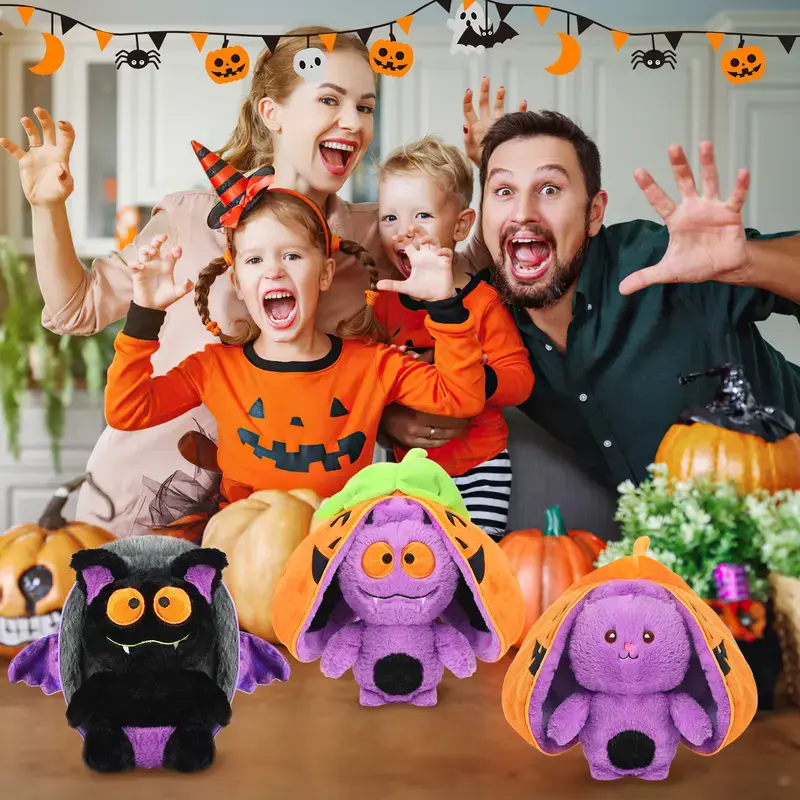 Emoin Halloween Pumpkin Flip Plush Toy Cute Pumpkin Stuffed Plush That Flips to Cat Soft Reversible Plush Doll Pumpkin Plush Halloween Gift