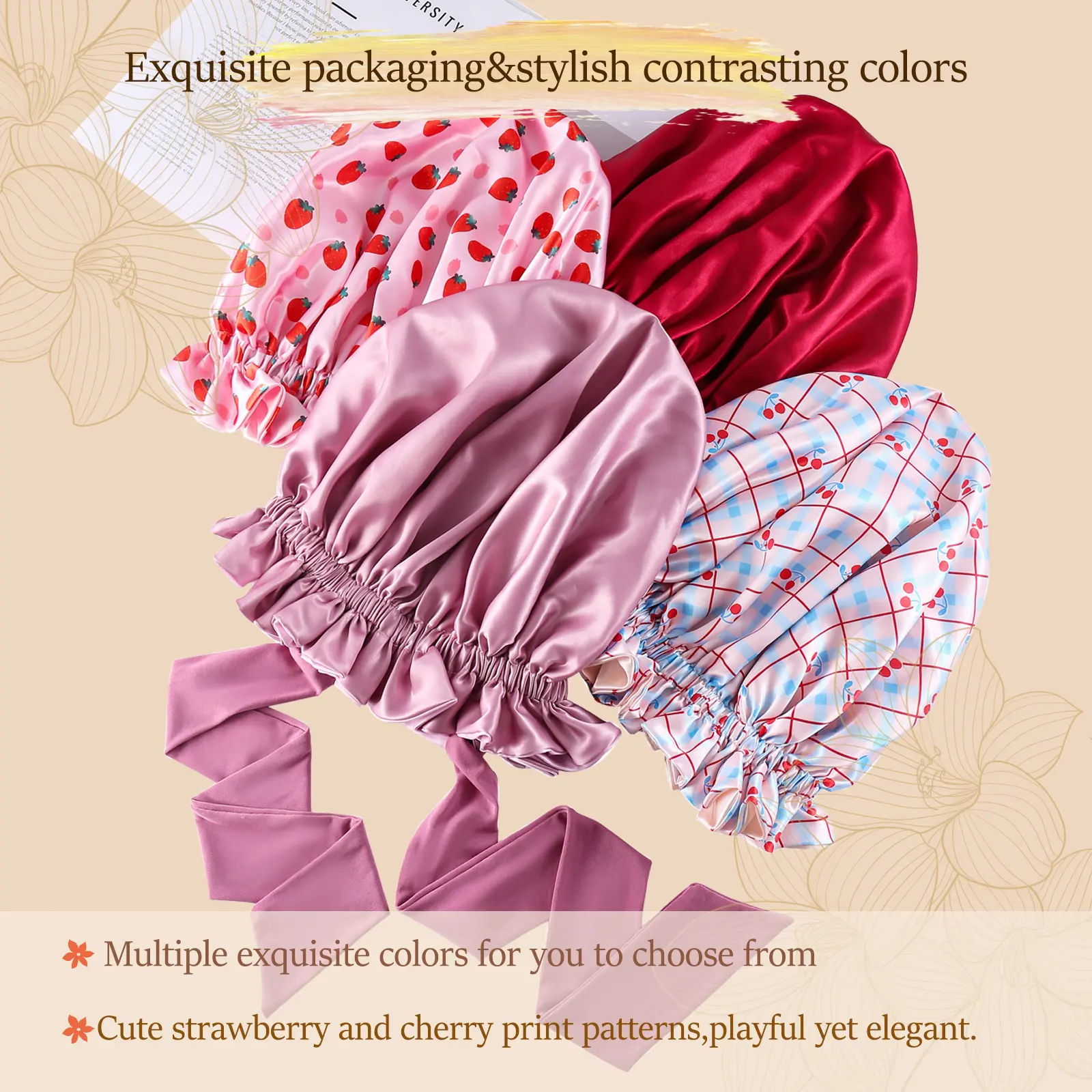 Satin Bonnet for Sleeping, Double Layer Silk Hair Bonnet Adjustable Tie, Sleep Cap for Curly Natural Hair, Night Hair Protection