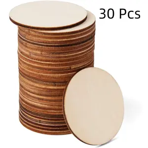 30pcs 2 Inch Wood Slices for Crafts Unfinished Natural Round Wooden Discs Blank Circular Wood Slices for DIY Crafts Painting Carving Home Decor