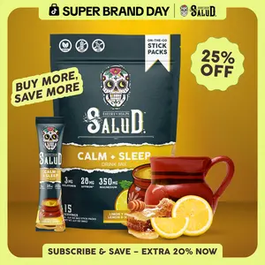 Salud 2-in-1 [Calm + Sleep – Lemon Honey] Nighttime Drink Mix, Agua Fresca, Melatonin, Magnesium, Saffron Extract, L-Theanine, Relaxation & Sleep Support, Non-GMO, Gluten Free, Vegan, Low Calorie, 1g Sugar (15 Servings)