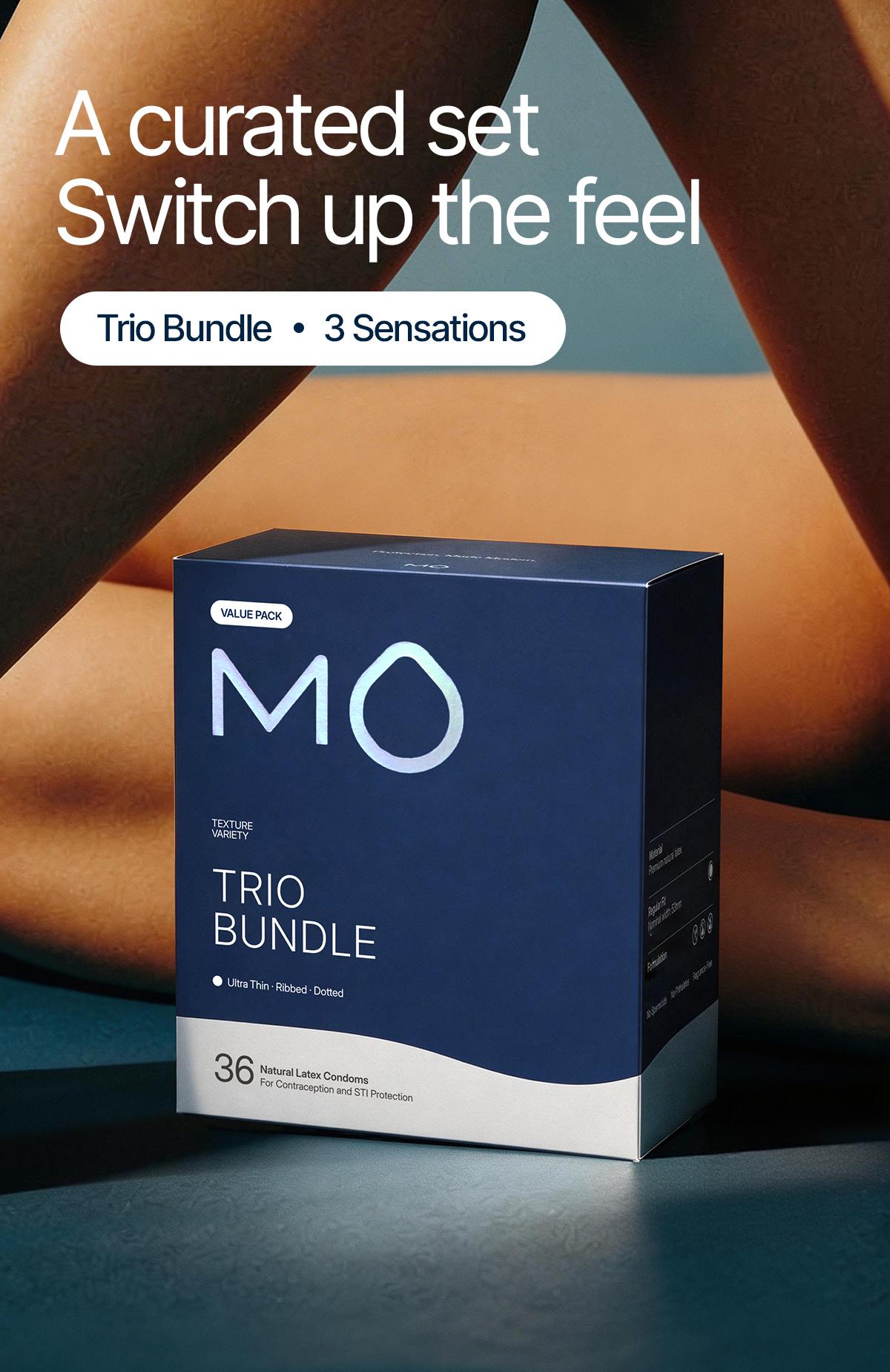 MO Trio Bundle Variety Pack, Ultra Thin + Ribbed + Dotted, Natural Latex, pH Balanced, Regualr Fit,36 Count