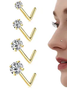 Unisex Geometric Stainless Steel Nose Ring Studs, Casual Copper Jewelry for All Seasons, Low Sensitivity Design, 20g Size